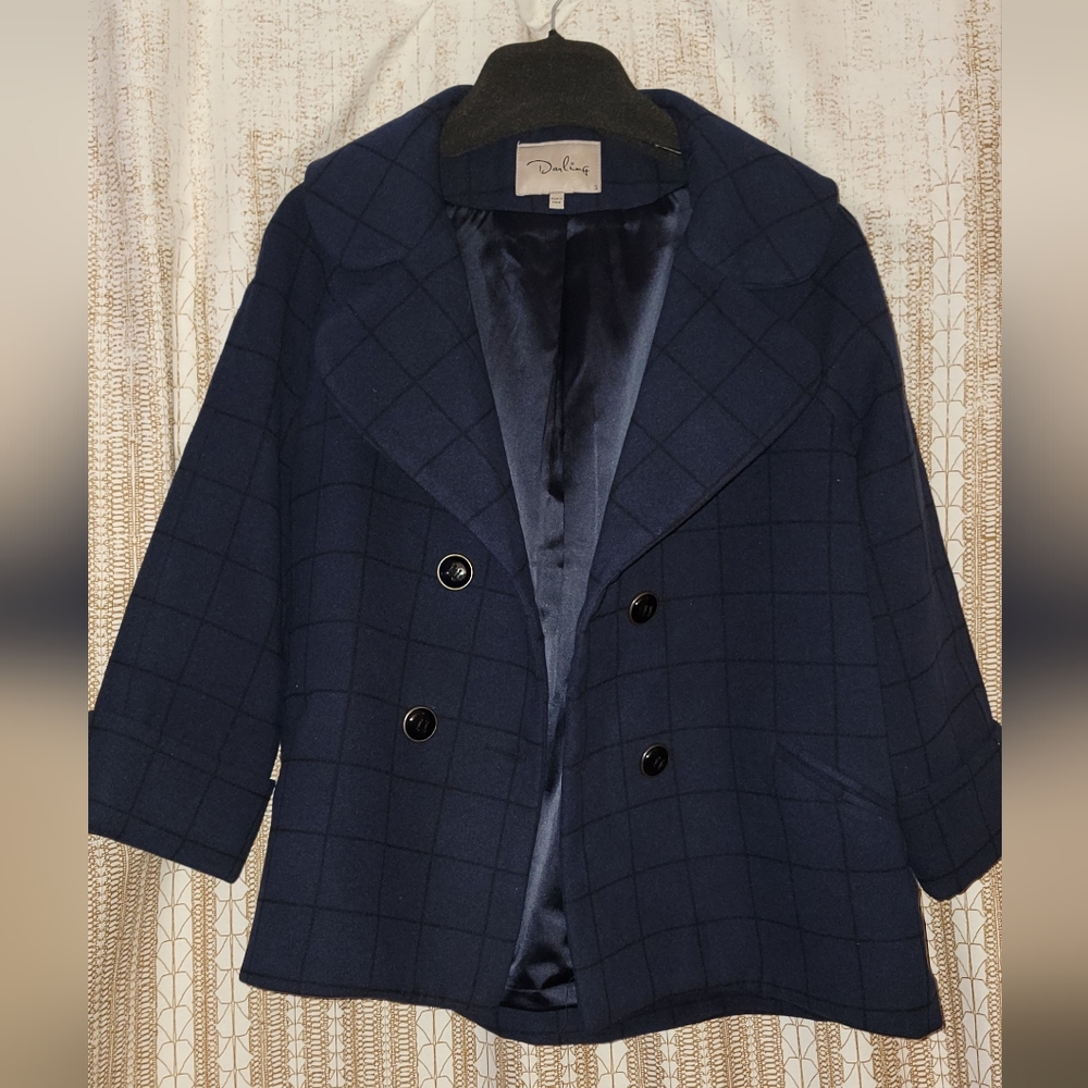 Darling Navy Checkered satin-lined coat